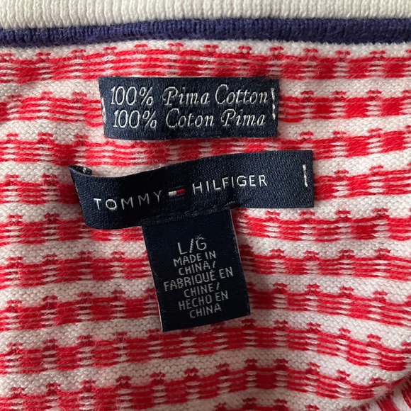 Tommy Hilfiger Womens Red White Striped Knit Cardigan Sz L Casual Prima Cotton - Picture 3 of 10